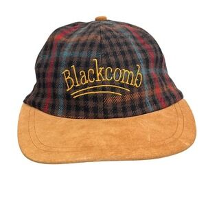 Vintage Blackcomb Plaid Wool Blend Hat Brown Suede Brim Strapback Baseball Cap